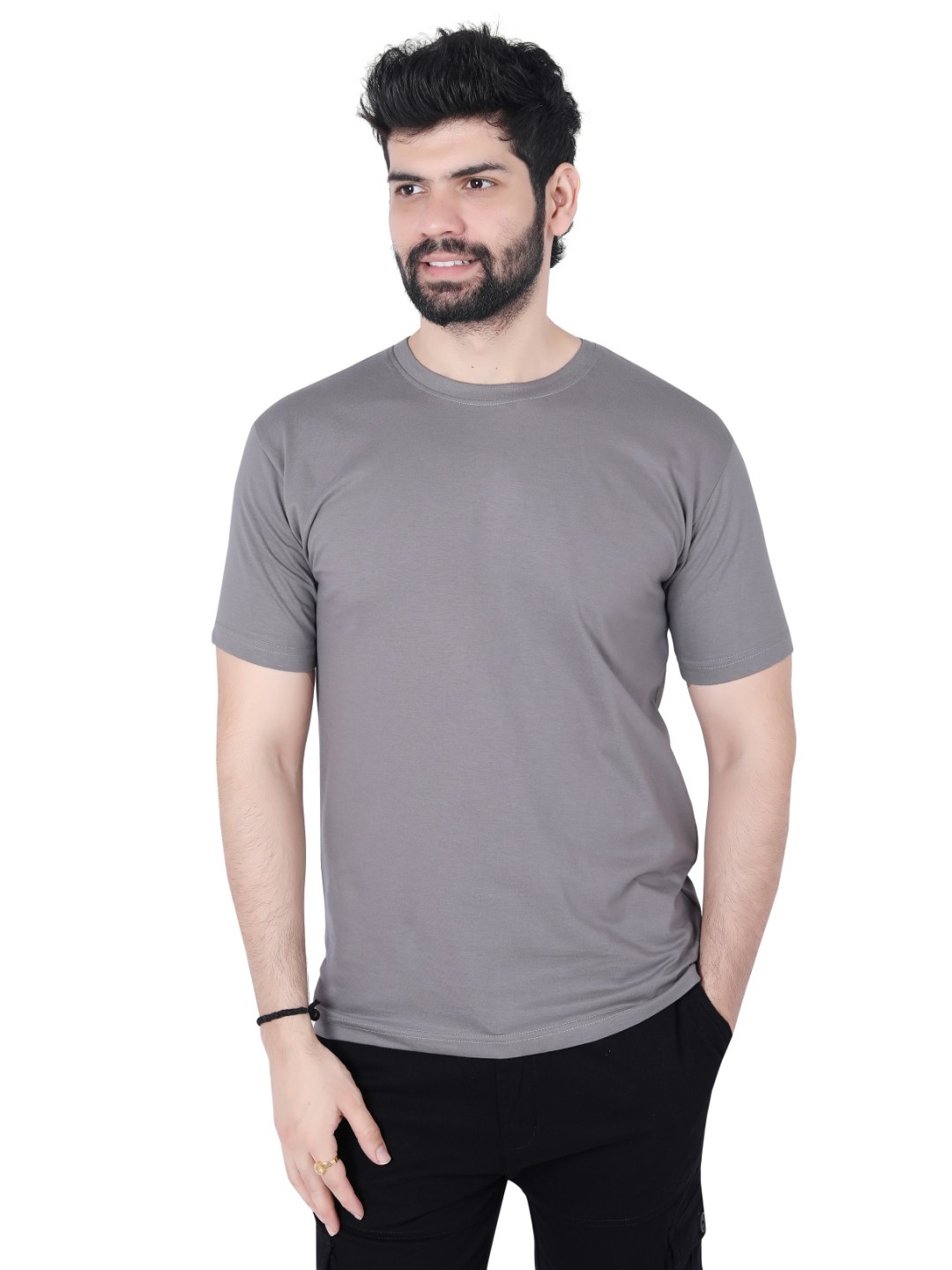Round Neck Plain Half T-shirt Grey Round Neck Plain Half T-shirt Grey