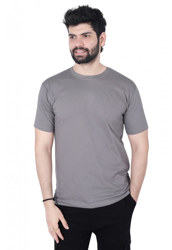 Round Neck Plain Half T-shirt Grey