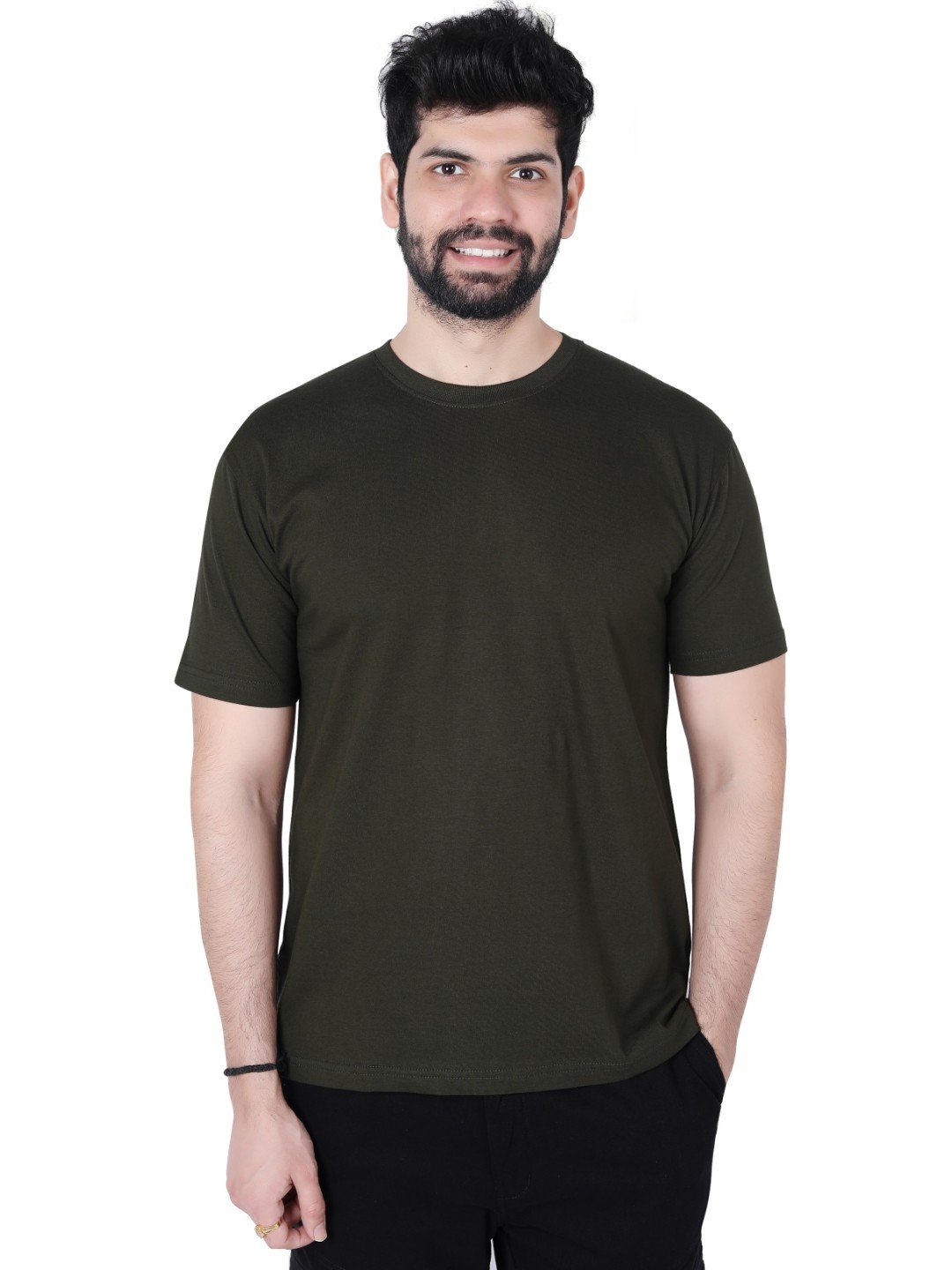 Round Neck Plain Half T-shirt Mehandi