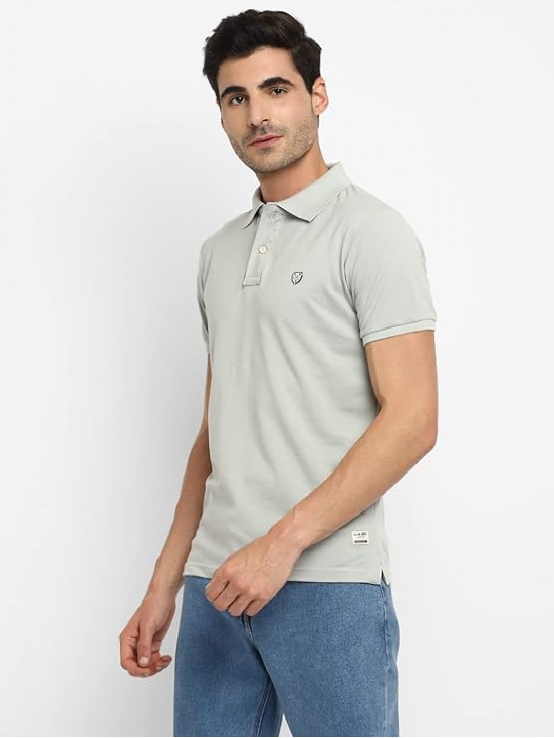 Collar Plain Half T-Shirt Light Grey Collar Plain Half T-Shirt Light Grey