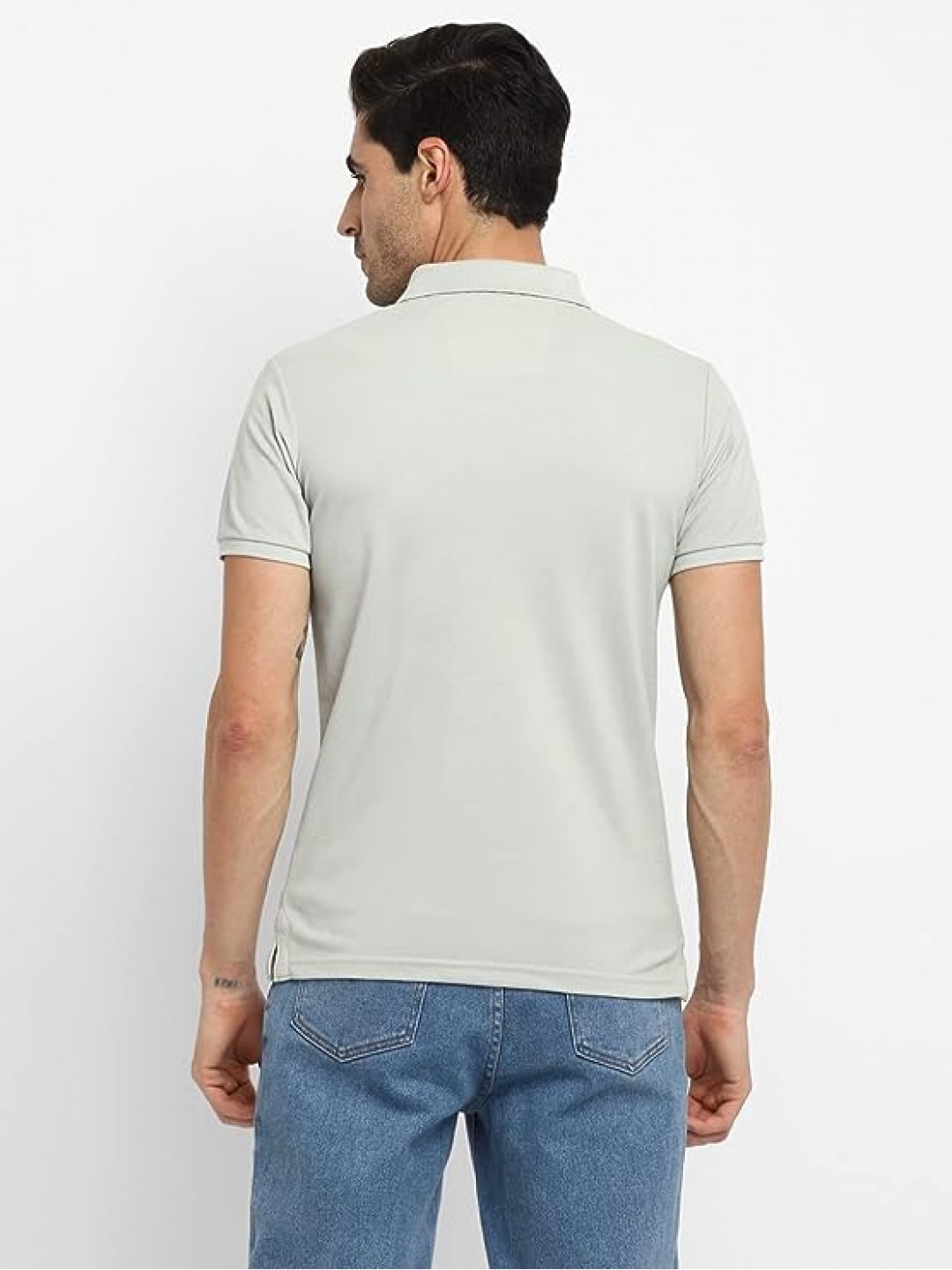 Collar Plain Half T-Shirt Light Grey Collar Plain Half T-Shirt Light Grey