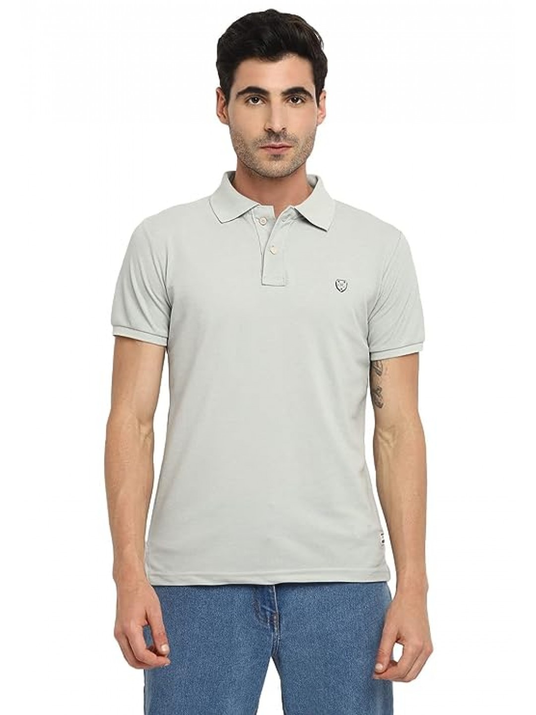 Collar Plain Half T-Shirt Light Grey Collar Plain Half T-Shirt Light Grey