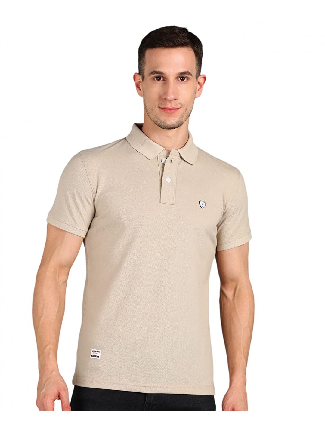 Collar Plain Half T-Shirt Beige