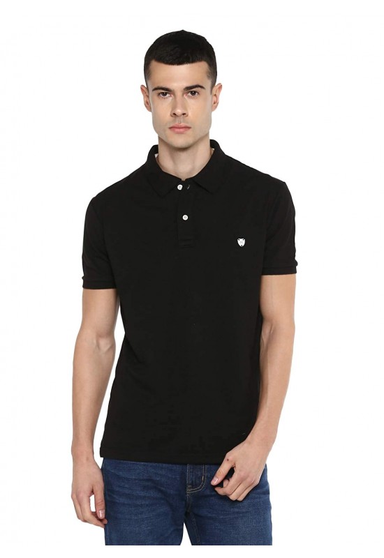 Collar Plain Half T-Shirt Black