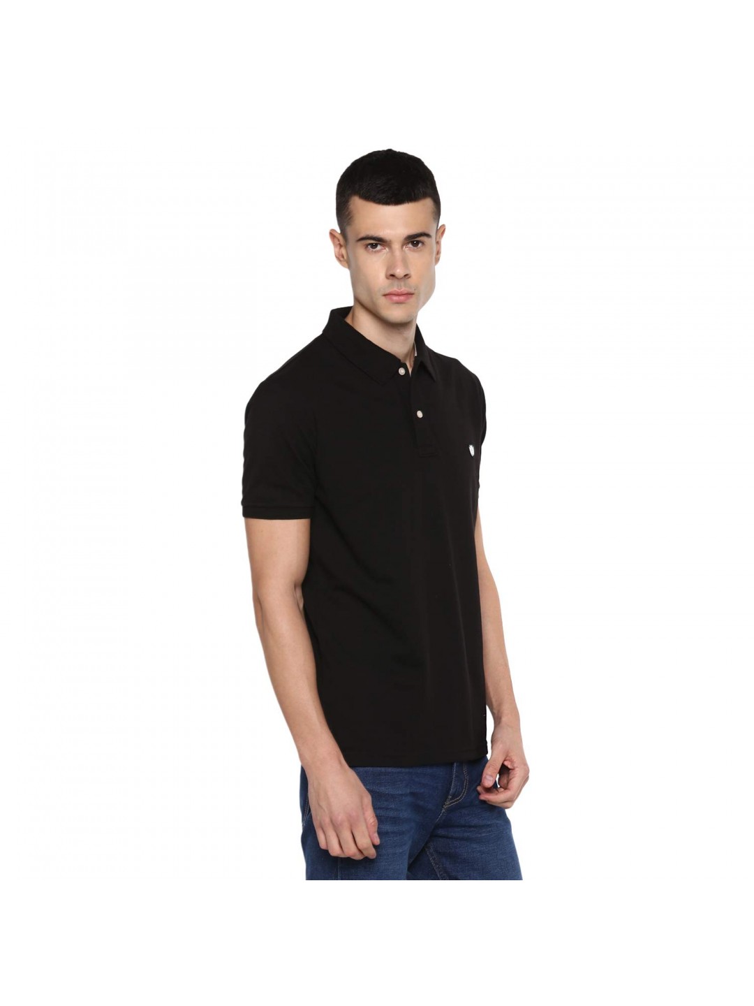 Collar Plain Half T-Shirt Black Collar Plain Half T-Shirt Black