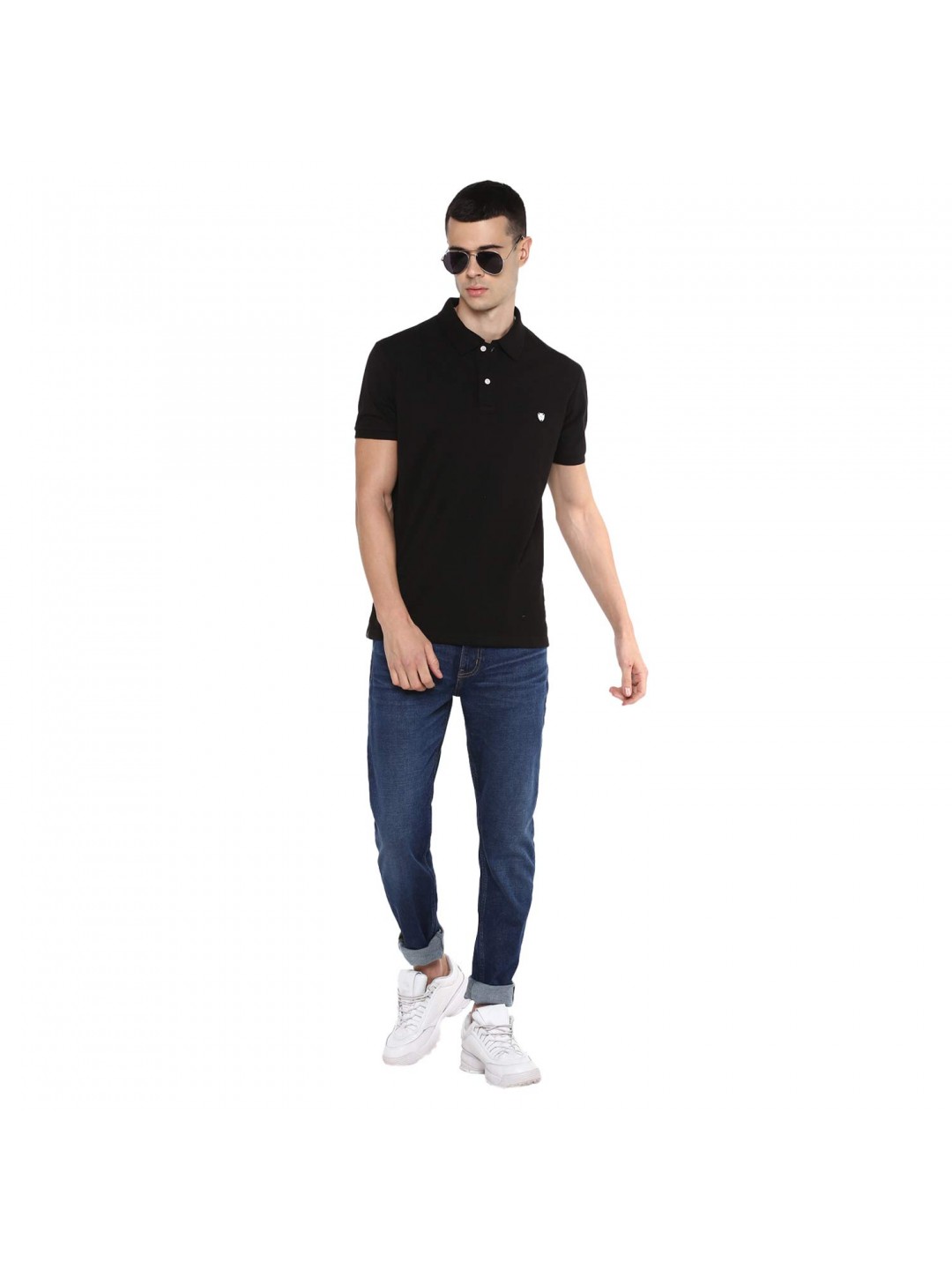 Collar Plain Half T-Shirt Black Collar Plain Half T-Shirt Black