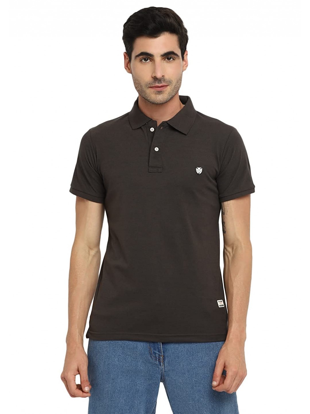 Collar Plain Half T-Shirt Dark Grey Collar Plain Half T-Shirt Dark Grey