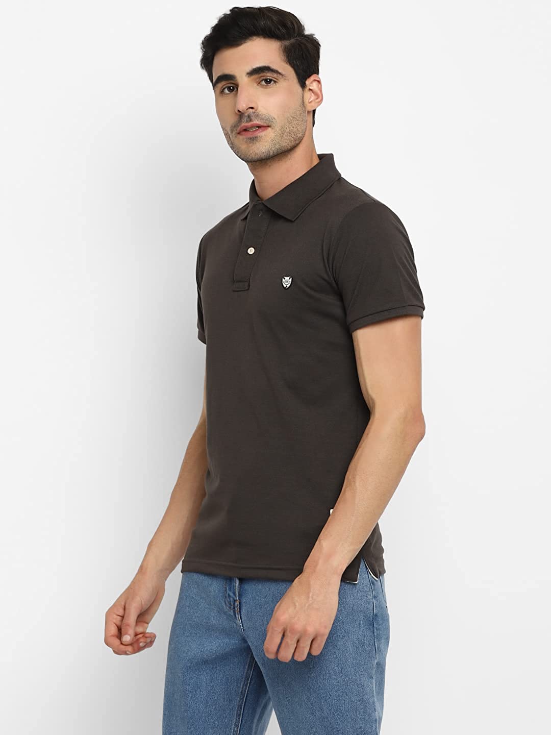 Collar Plain Half T-Shirt Dark Grey Collar Plain Half T-Shirt Dark Grey