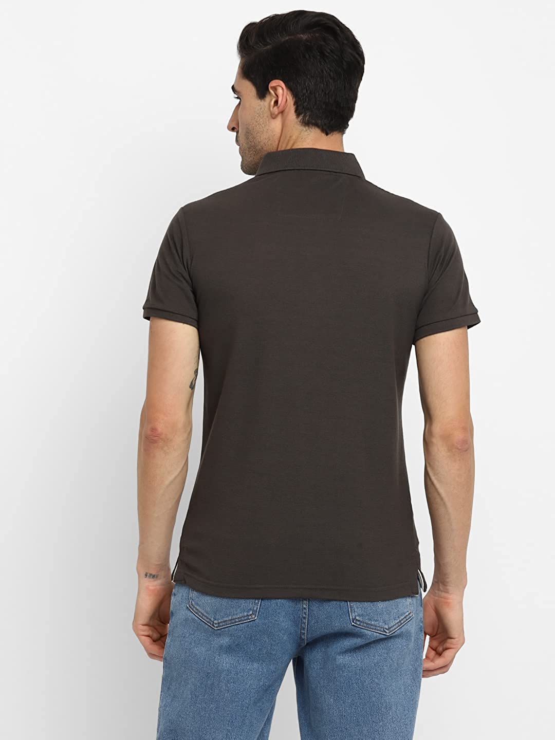 Collar Plain Half T-Shirt Dark Grey Collar Plain Half T-Shirt Dark Grey