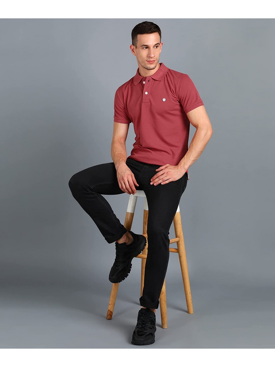 Collar Plain Half T-Shirt Desert Rose Collar Plain Half T-Shirt Desert Rose
