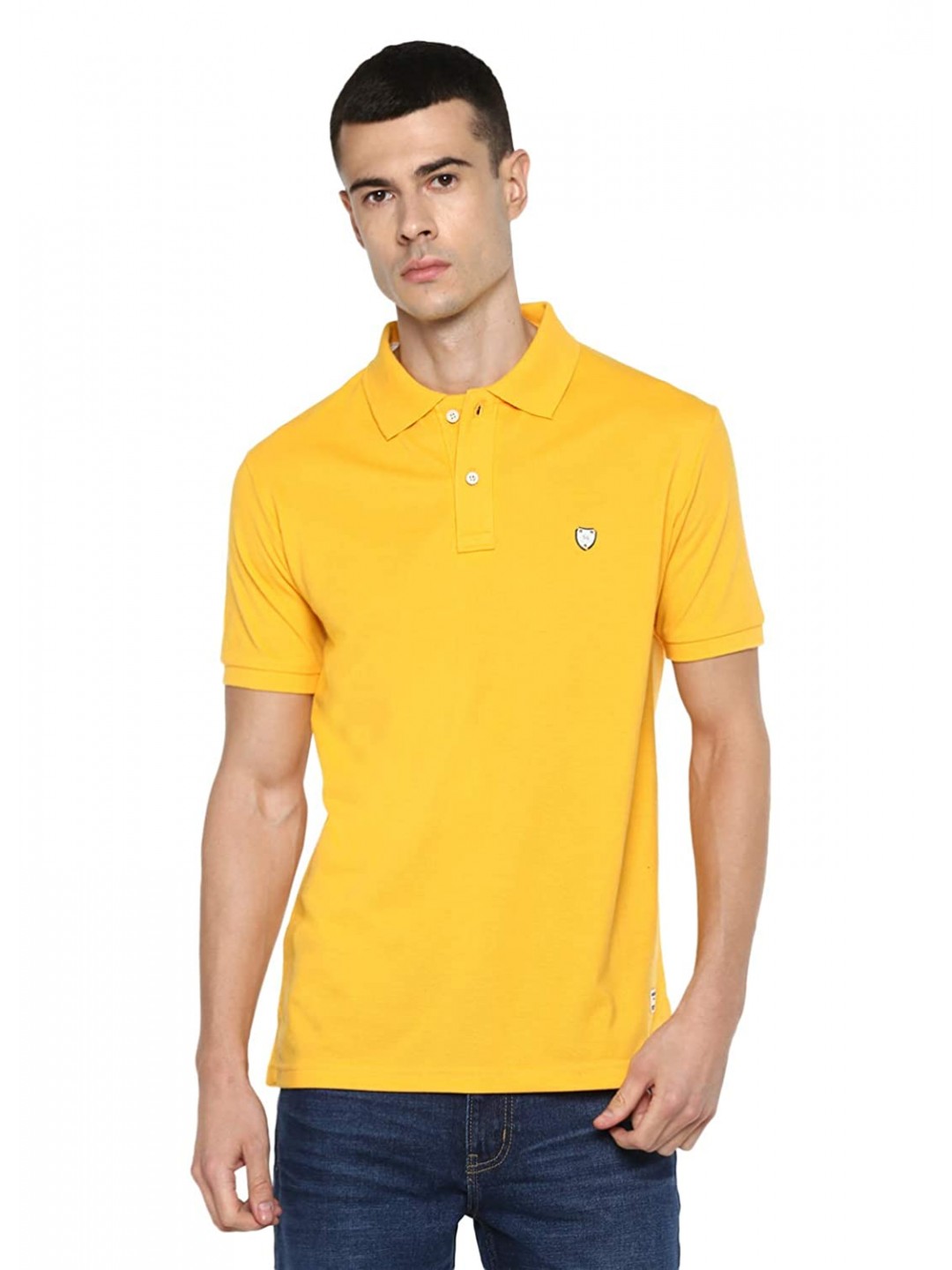 Collar Plain Half T-Shirt Mustard