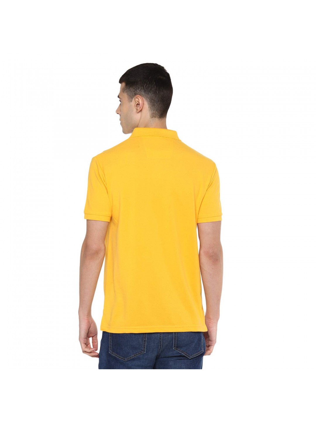 Collar Plain Half T-Shirt Mustard