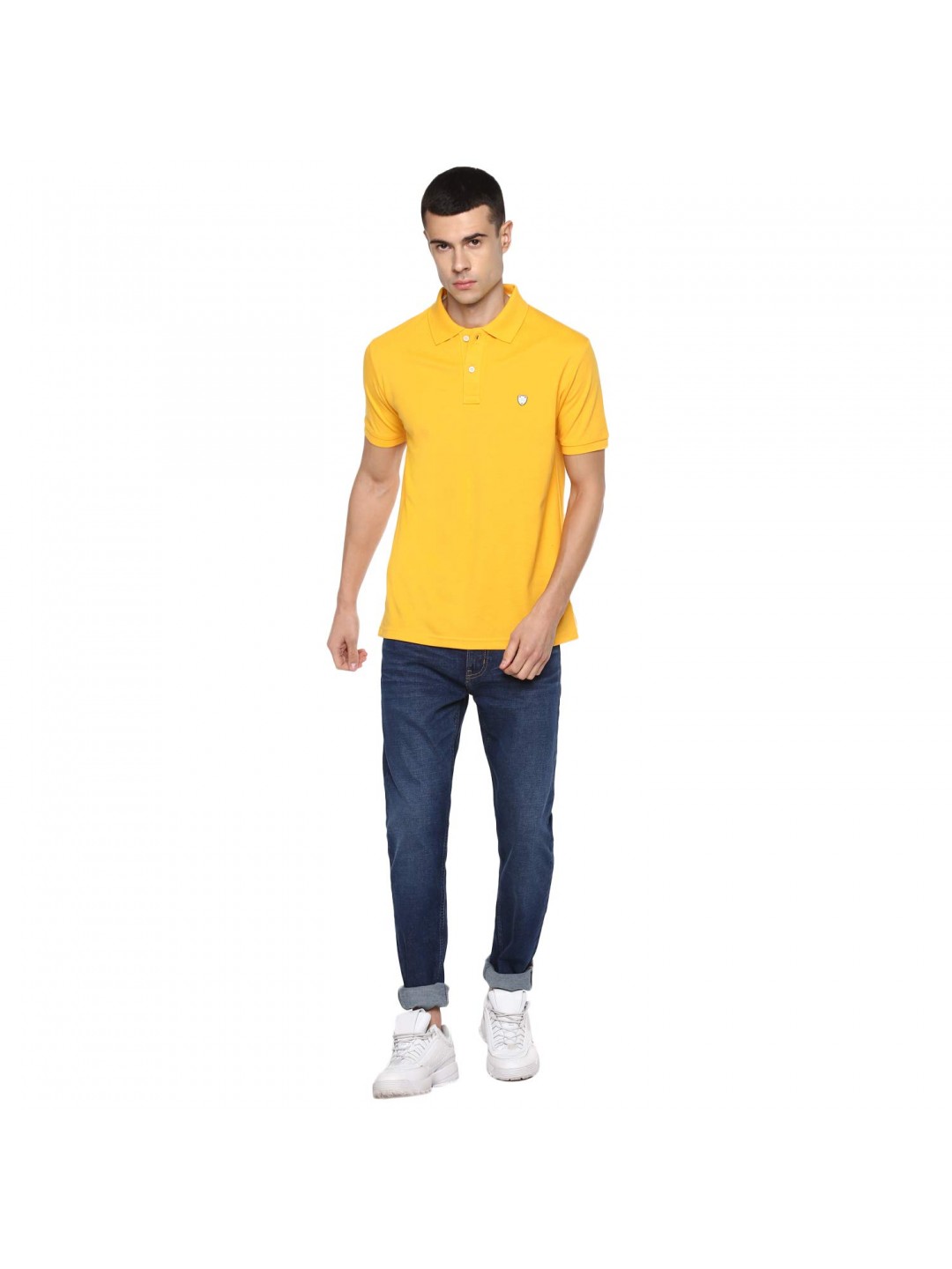 Collar Plain Half T-Shirt Mustard