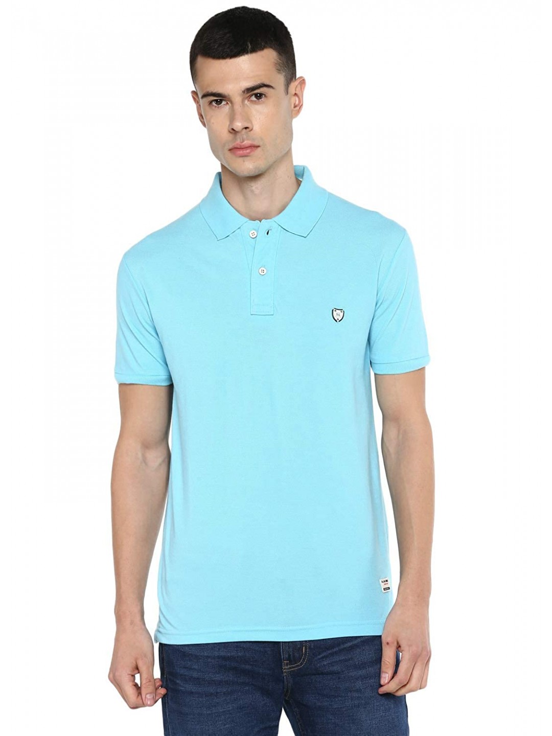 Collar Plain Half T-Shirt Sky Collar Plain Half T-Shirt Sky