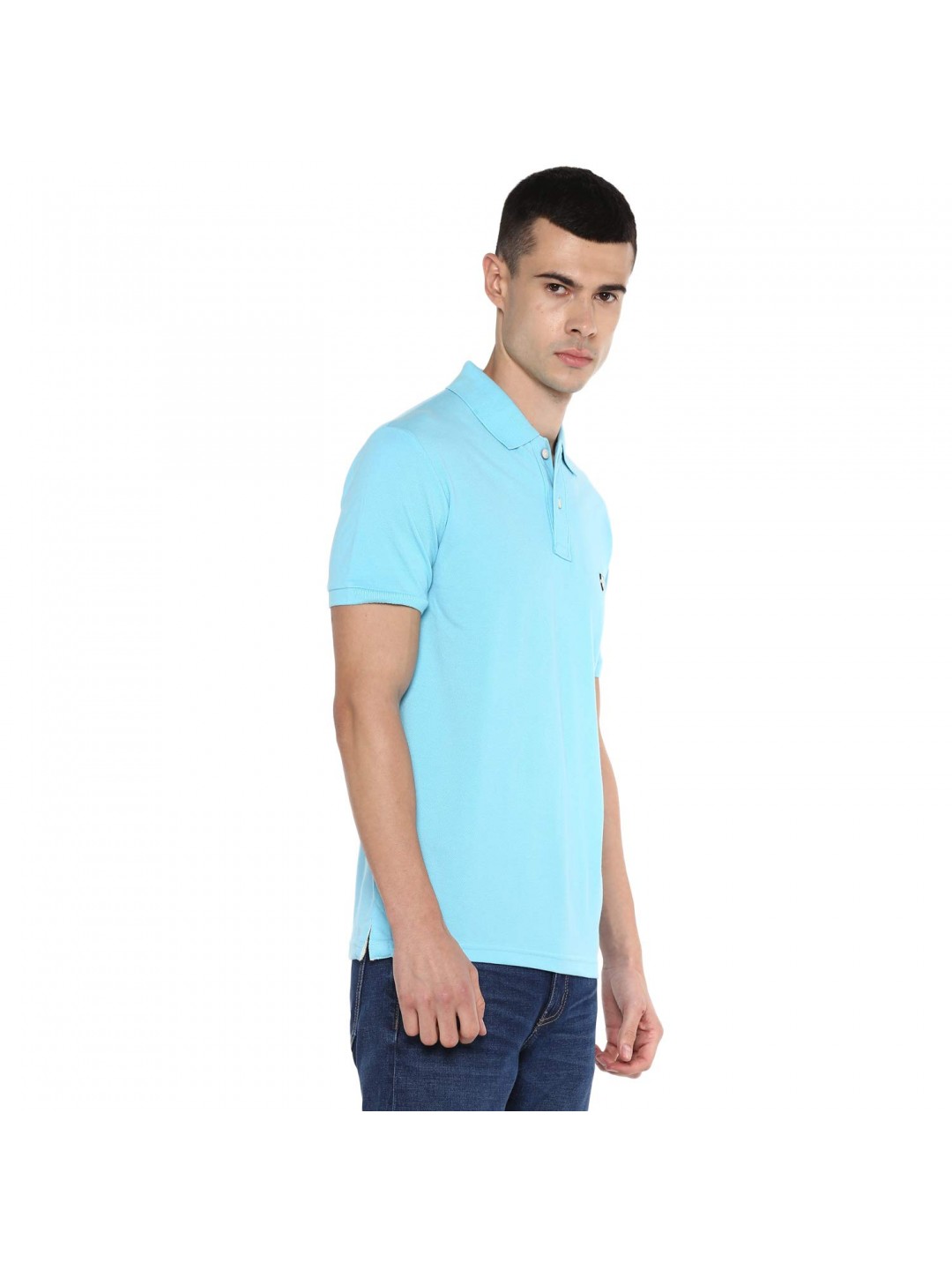 Collar Plain Half T-Shirt Sky Collar Plain Half T-Shirt Sky