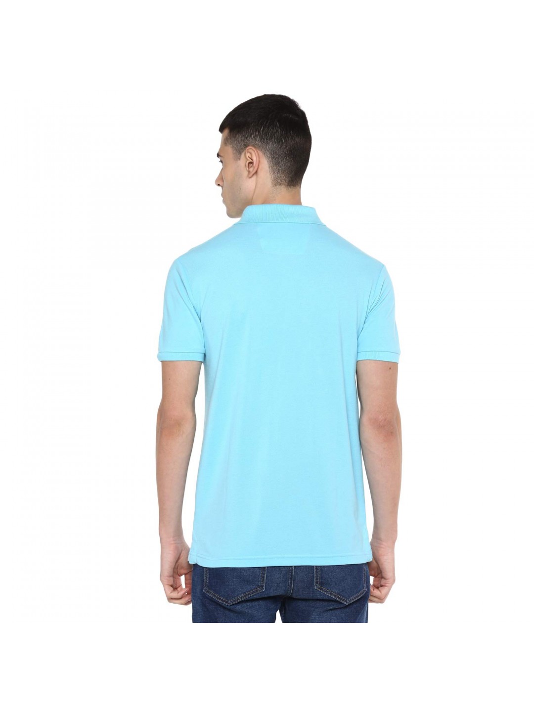 Collar Plain Half T-Shirt Sky Collar Plain Half T-Shirt Sky