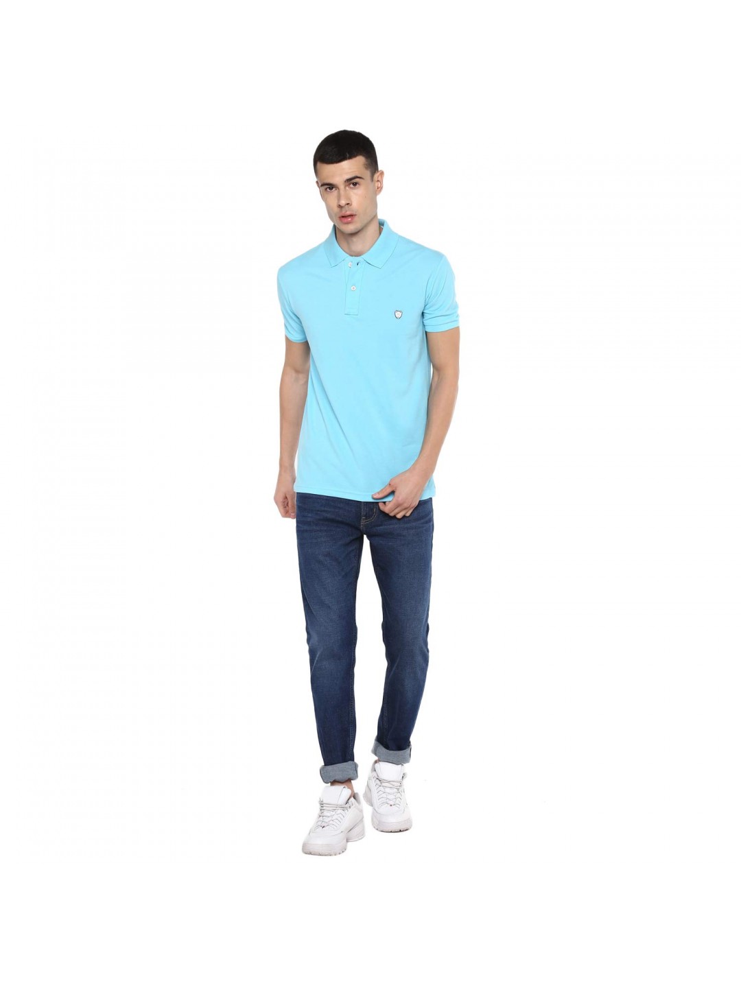 Collar Plain Half T-Shirt Sky Collar Plain Half T-Shirt Sky